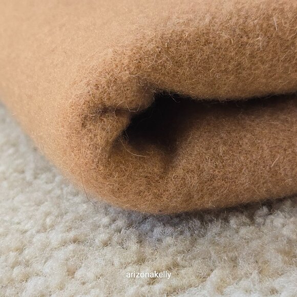 Classic Camel-colored Wool Scarf with Fringe Tan - Picture 3 of 14